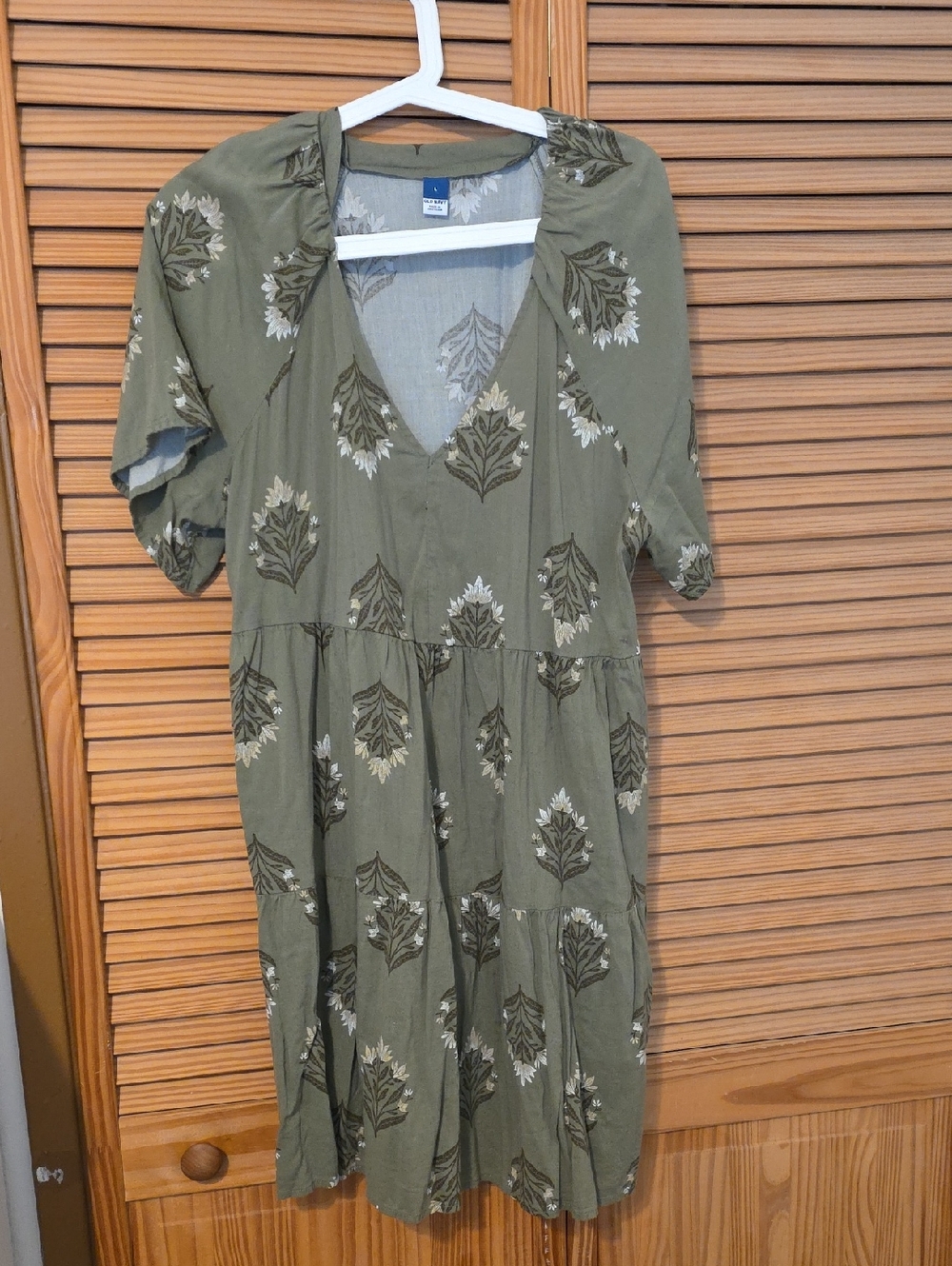 Old Navy Olive Green Floral Tiered Midi Dress